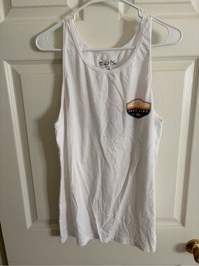 Salt Life White Tank Top with Sunset Shield Logo